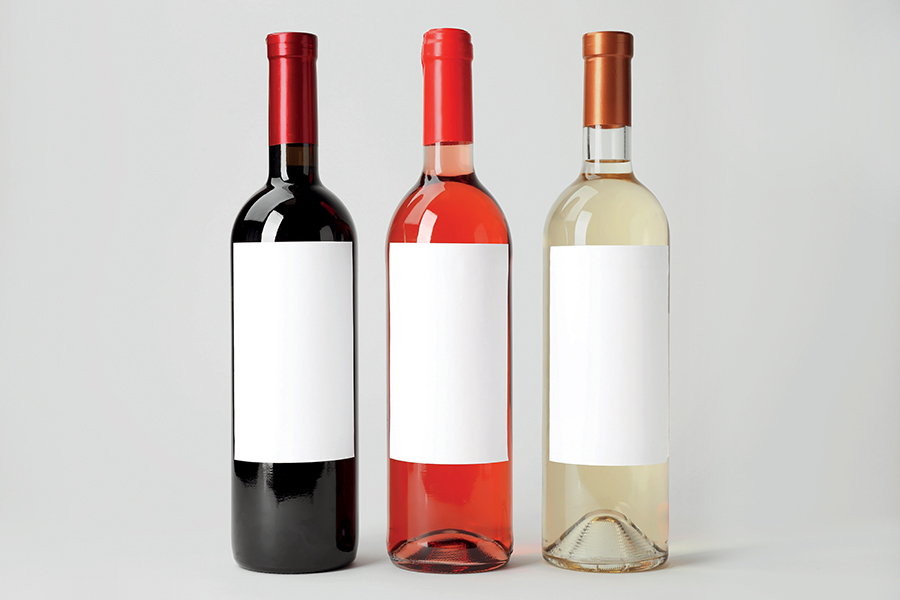 Wine bottles with blank labels